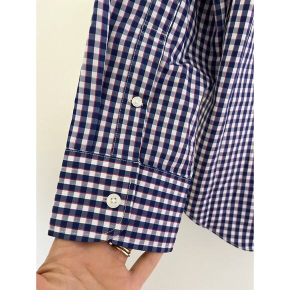 J Crew Mens Slim Performance Button Up Shirt Size L Navy Check Office Church - Picture 3 of 6